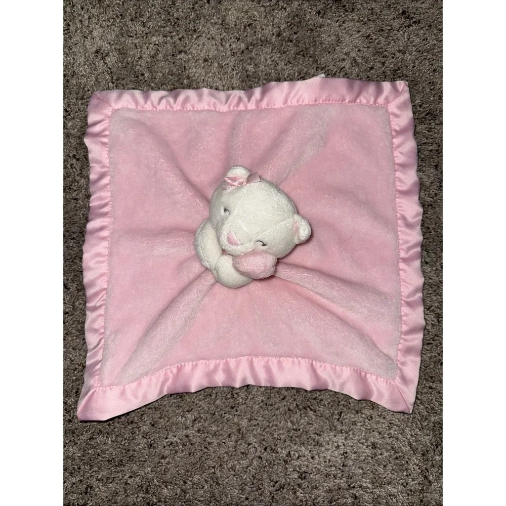 Carter's Pink White Satin Bow Kitty Cat Infant Baby Lovey Security Blanket Plush